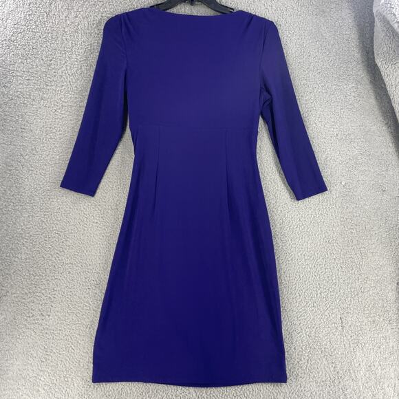 Lauren Ralph Lauren Dress Womens 8 Ruched Stretch V Neck 3/4 Sleeve Elegant - Picture 10 of 11